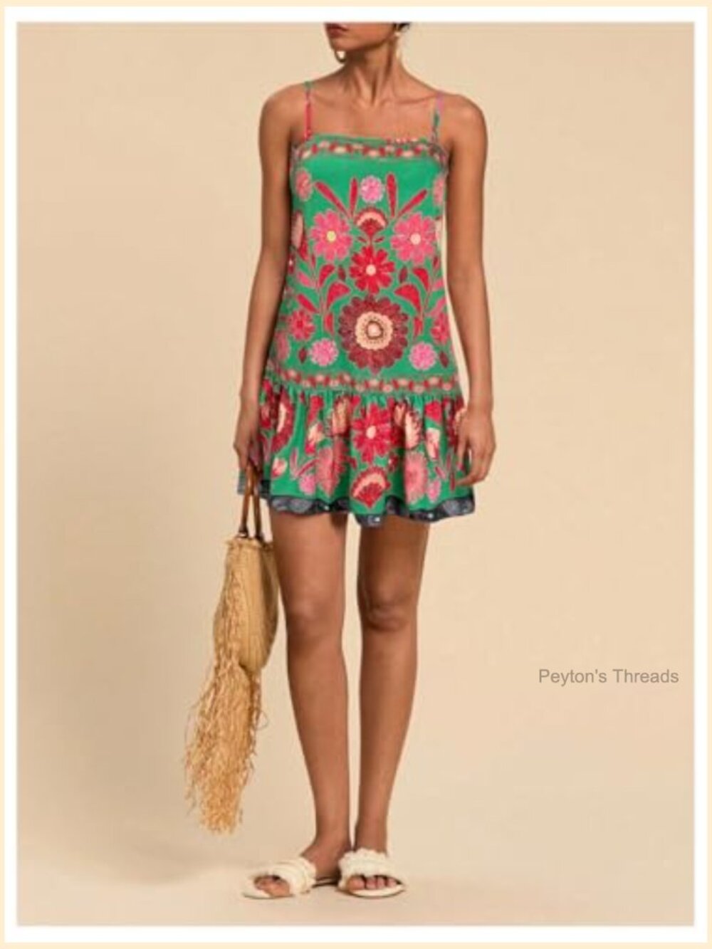 Boho Flowy Mini Cami Dress Ruffle Hem Spaghetti Strap Tank Dress - Picture 5 of 5